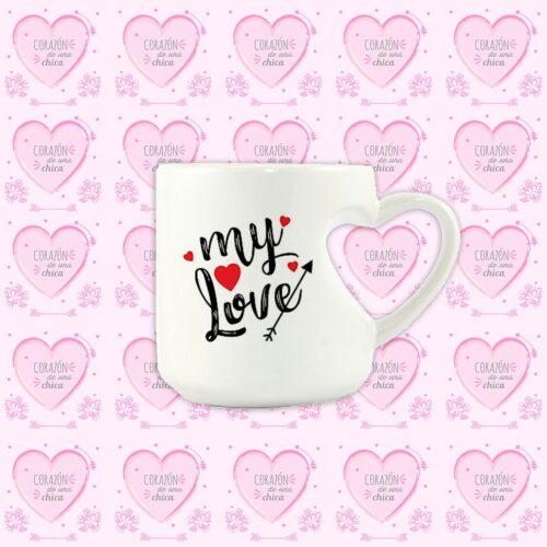 Taza Blanca con Asa en forma de Corazón